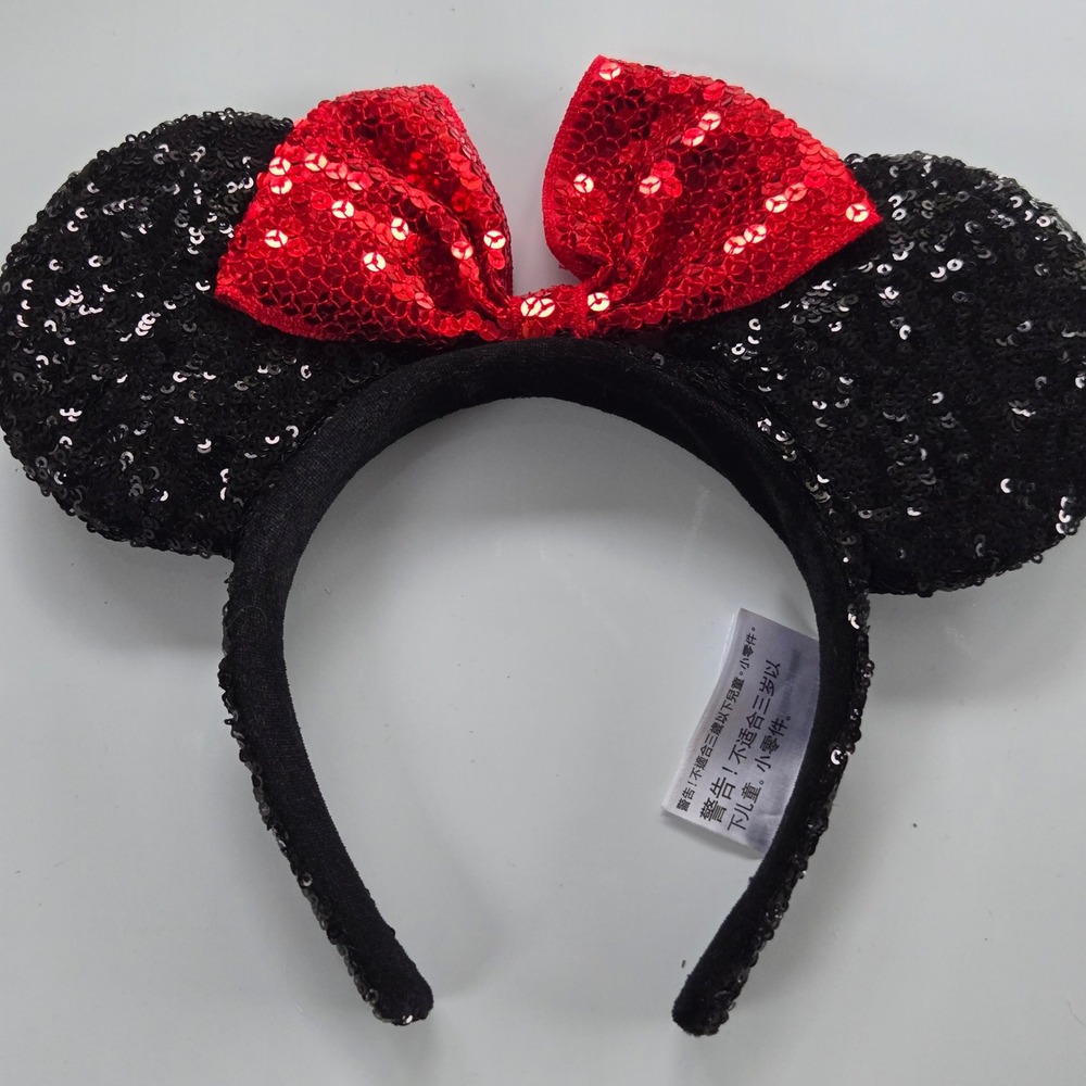 Disney Parks Minnie Mouse Sequin Ears Headband‎ Red Bow Kids Costume